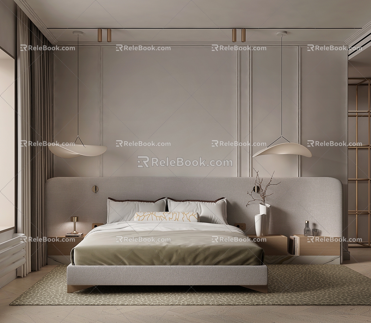 Neutral Tone Style Bedroom Simple Bedroom 3d model