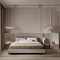 Modern Bedroom Interior With Large Bed Upholstered Headboard Pendant Lights And Nightstands