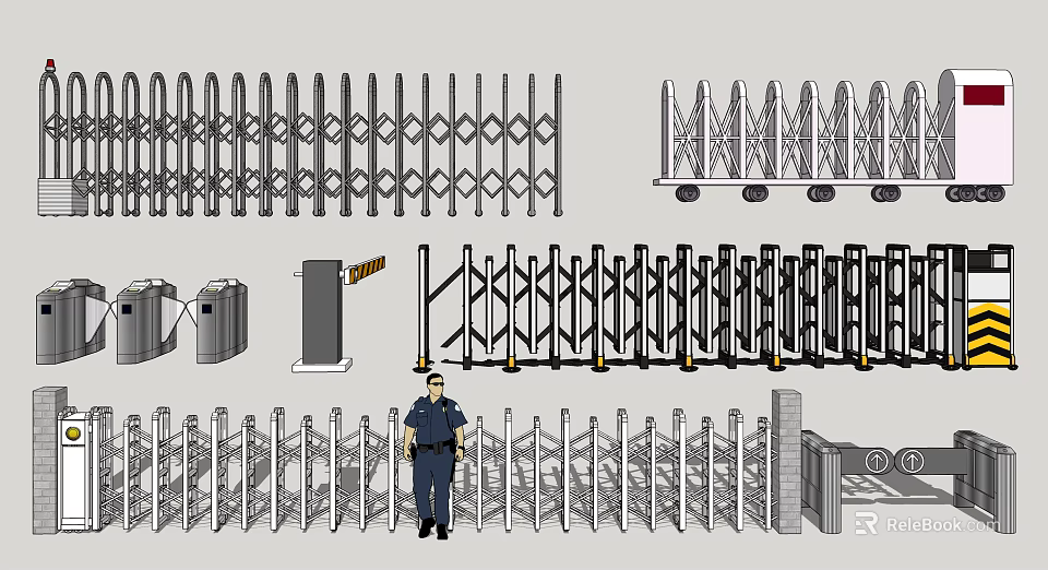 Entrance Gates With Retractable Sliding Design And Security Guard Access Control 3d model 