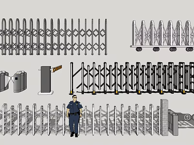 Entrance Gates With Retractable Sliding Design And Security Guard Access Control 3d model