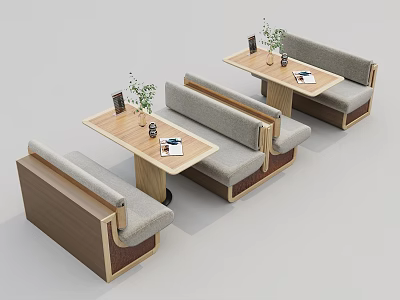 Modern Public Chairs With Booth Seats And Wooden Tables For Cafes 3d model