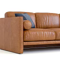 Modern Brown Leather Three Seater Sofa With Gray Pillows Design 3d model