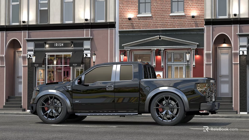 Black Pickup Truck With Modern Sleek Design On Urban Street And Stylish Wheels 3d model 