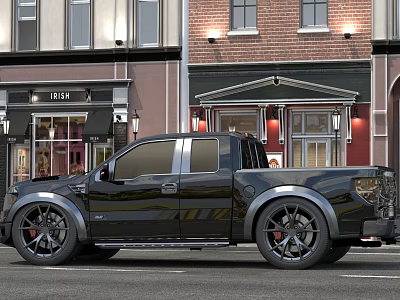 Black Pickup Truck With Modern Sleek Design On Urban Street And Stylish Wheels 3d model