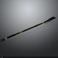 Traditional Spear Weapon With Wooden Shaft Black Gold Decorations Pointed Tip And Feathered End