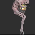 Pink Spiky Alien Creature Holding Gray Device With Shiny Golden Sphere