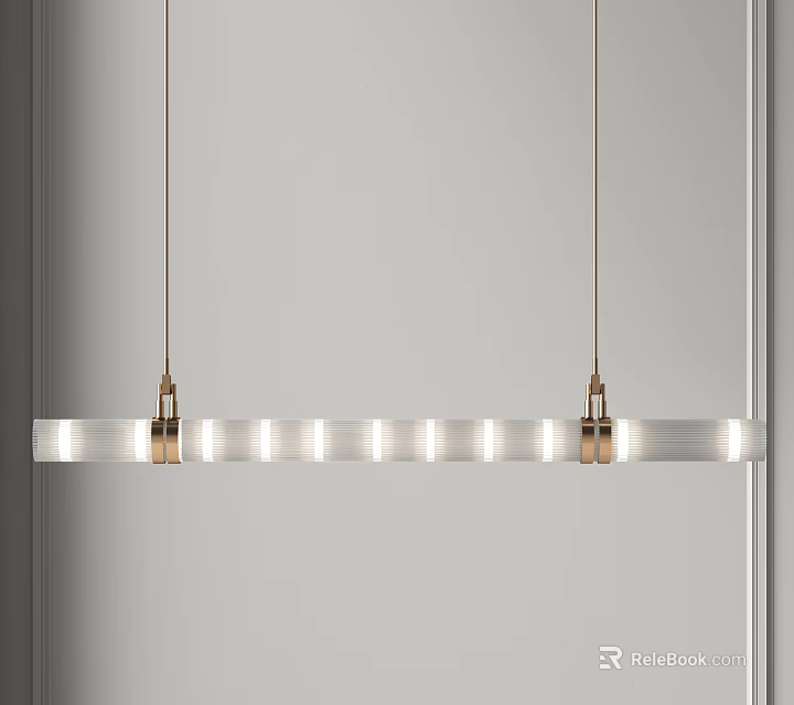Modern Linear Pendant Light Design With Copper Frame And White Illumination Strips 3d model 
