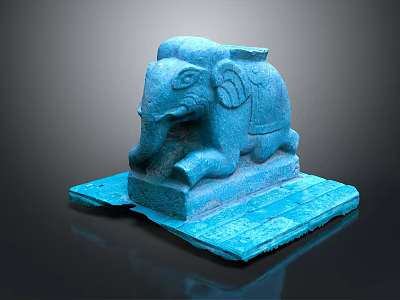 Blue Reclining Elephant Sculpture With Intricate Carved Details And Sturdy Base 3d model