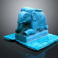 Blue Reclining Elephant Sculpture With Intricate Carved Details And Sturdy Base