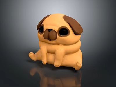 Cute Pug Dog Doll With Light Brown Body Dark Brown Ears And Sitting Posture 3d model