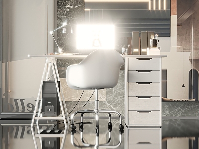 Study Desk Chair Bookcase 3d model