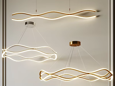 Modern Wavy Pendant Chandeliers with Curved LED Illumination and Gold Silver Finishes 3d model