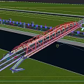 Modern White Bridge Spanning Over Calm Water With Green Grass And Blue Sky