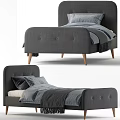 Modern Double Bed With Grey Headboard Pillows Duvet And Wooden Legs