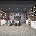 Modern Tobacco and Alcohol Store Interior with Shelves Displaying Wine Bottles Open Layout and Counter