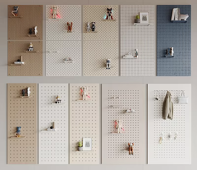 Multicolor Pegboard Wall Decor With Various Decorations 3d model