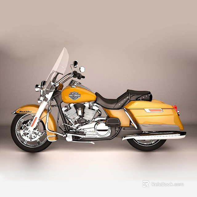 Yellow Cruiser Motorcycle Featuring Black Seat Windshield Chrome Details And Black Wheels 3d model 