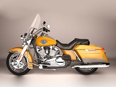 Yellow Cruiser Motorcycle Featuring Black Seat Windshield Chrome Details And Black Wheels 3d model