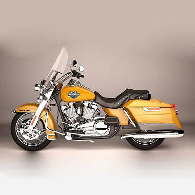 Yellow Cruiser Motorcycle Featuring Black Seat Windshield Chrome Details And Black Wheels 3d model
