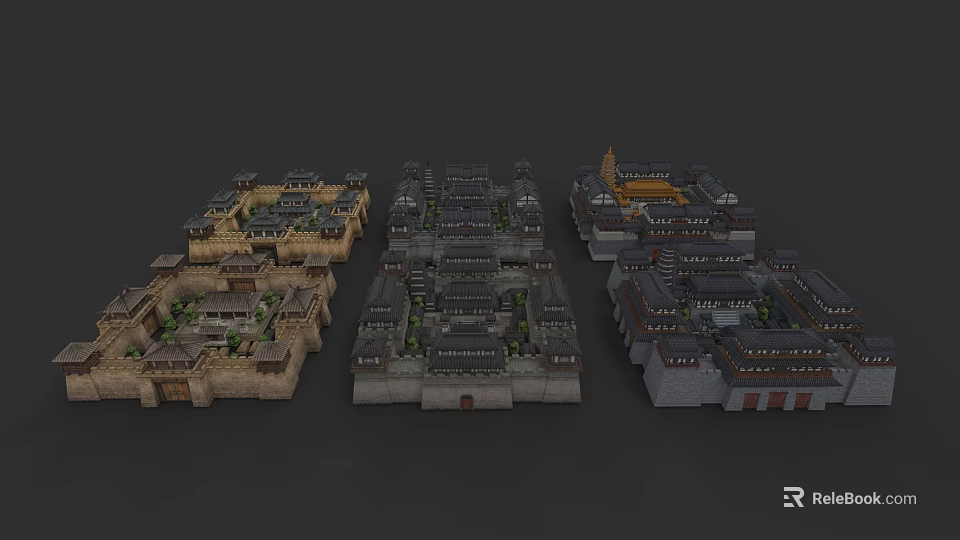 Traditional Urban Building Complex Featuring Multi story Structures And Courtyard Design 3d model 