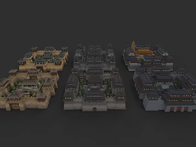 Traditional Urban Building Complex Featuring Multi story Structures And Courtyard Design 3d model