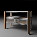 Modern Table And Chair Set With Metal Frame Wooden Legs And Mesh Door Drawers
