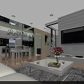 Modern Living Dining Room Interior With White Sofa Coffee Table TV Wall And Fireplace