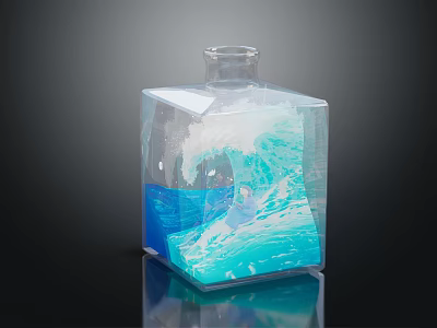 Transparent Square Decorative Bottle With Blue Liquid And White Wave Pattern 3d model