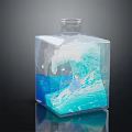 Transparent Square Decorative Bottle With Blue Liquid And White Wave Pattern 3d model