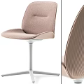 Modern Beige Fabric Bar Stool With Pleated Backrest And White Metal Base