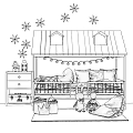 Adorable Children Bed Featuring House Shaped Headboard Star Decals String Lights And Pink Bedding
