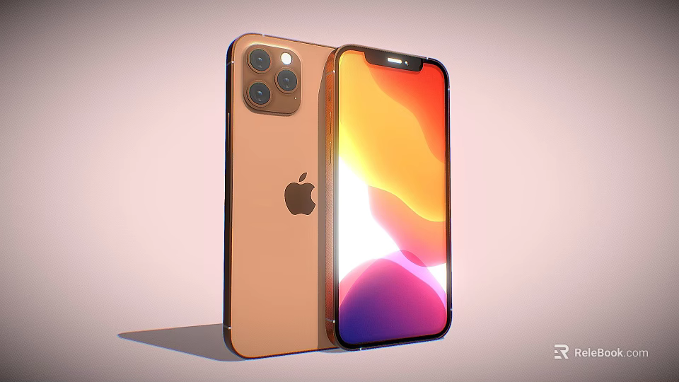 Gold Color iPhone Smartphone With Camera Module And Bright Display Screen 3d model 