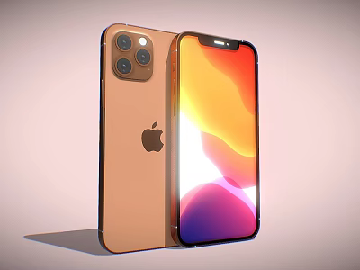 Gold Color iPhone Smartphone With Camera Module And Bright Display Screen 3d model