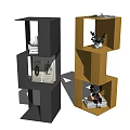 Modern Black and Beige Bookcase with Multiple Shelves Decorative Items and Books