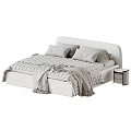 Modern Double Bed Design With Striped Bed Sheets Gray Blanket And White Pillows