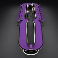 Modern Black And Purple Curved Bar Counter With Purple Stools And People