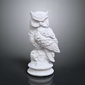 White Owl Sculpture With Perched Pose And Detailed Feathers On Base