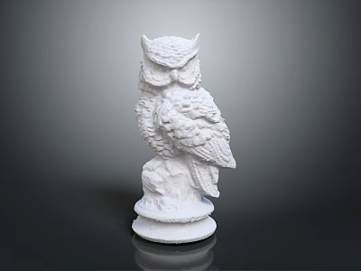 White Owl Sculpture With Perched Pose And Detailed Feathers On Base 3d model