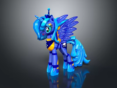 Blue Pegasus Unicorn Toy Figure With Colorful Wings Horn And Shiny Mane 3d model