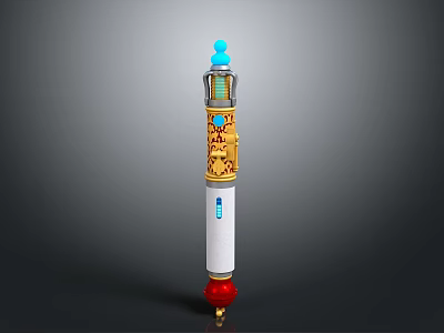 Multi Colored Vertical Industrial Component With Blue Top Yellow Middle And Red Base 3d model