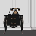 Elegant Black Bedside Table With Gold Handles Silver Trim And Vintage Telephone