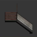 Modern Architectural Staircase Design With Red Wooden Steps And Metal Railings