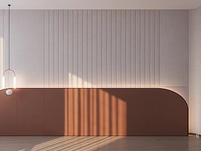 Modern Minimalist Bedroom Accent Wall With Vertical Slats Two Tone Design And Sunlight Shadow Effects 3d model