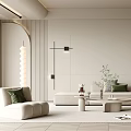 Elegant Modern Living Room Interior With Beige Sofa Green Plants And Lattice Decoration