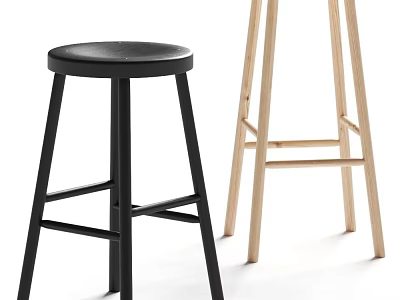 Black And Light Wood Bar Stools With Simple Modern Design And Solid Structure 3d model