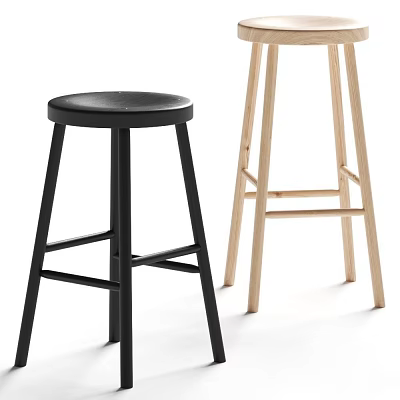 Black And Light Wood Bar Stools With Simple Modern Design And Solid Structure 3d model