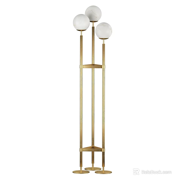 Modern Golden Floor Lamp With Two Round Lampshades And Metal Frame 3d model 