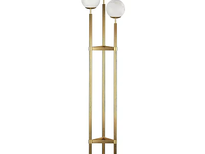 Modern Golden Floor Lamp With Two Round Lampshades And Metal Frame 3d model