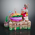 Adorable Creative Hamburger Display With Wooden Crate Mini Umbrella Decorative Plants And Cartoon Figure