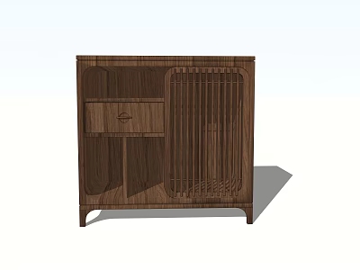 Modern Wooden Coffee Table With Drawer Slatted Panel And Four Legs Design 3d model